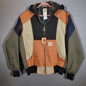 Carhartt Made USA Patchwork Active Jacket XL Quilt Lined Hooded Work Coat